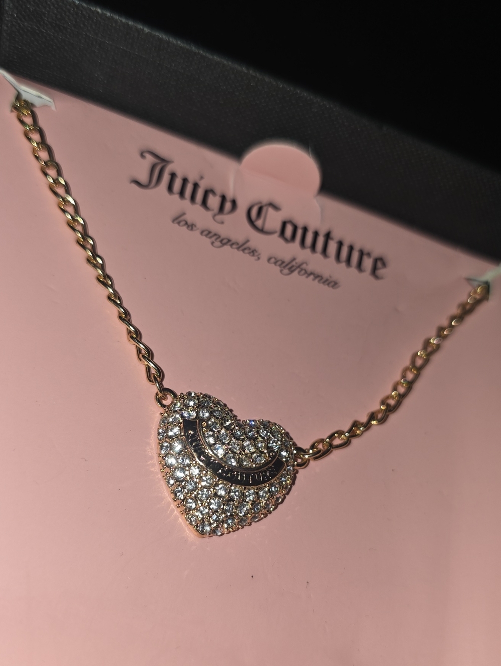 🧚♀️Juicy Couture RARE Gold Pave Crystal Heart Logo Extra Long Necklace NIB